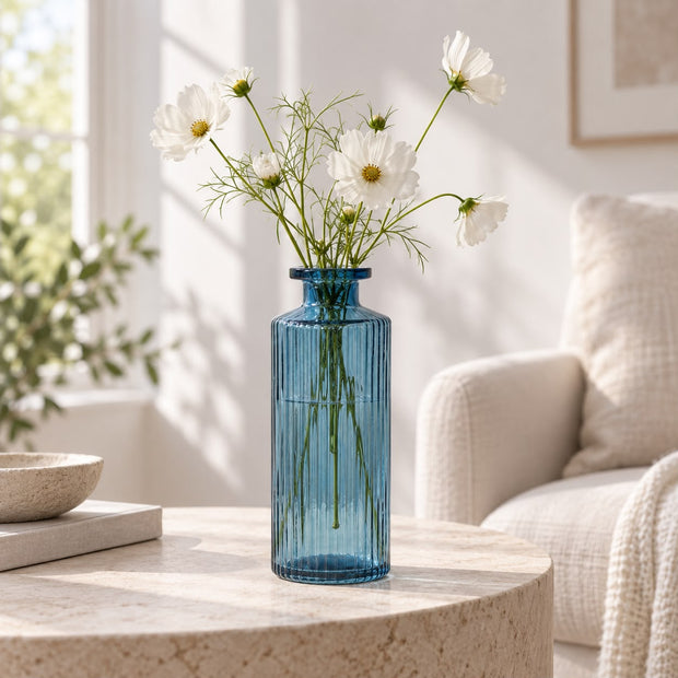Blue Glass Bottle Bud Vase