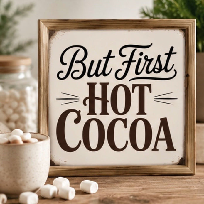 Wooden But First Hot Cocoa Sign