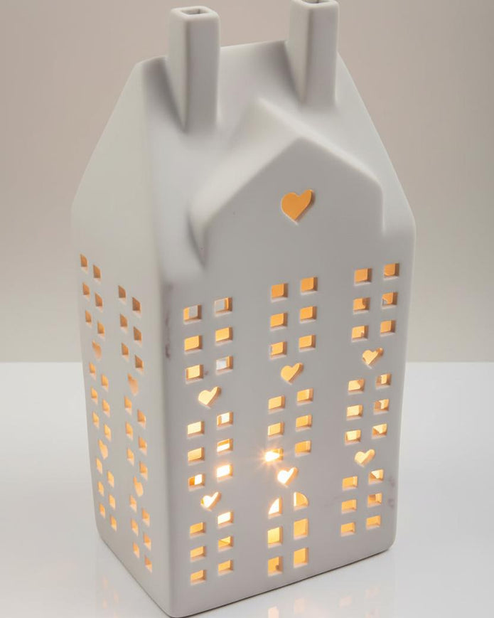White Ceramic Matt LED Light Up House