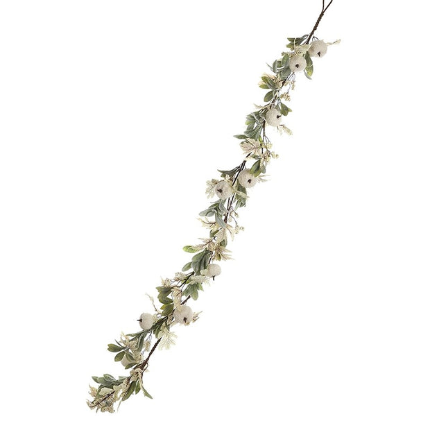 White Luxury Pumpkin Garland, full white pumpkin and foliage garland against white