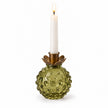 Olive green round glass bud vase from Terrace & Garden Ltd, showcasing a smooth, spherical shape ideal for small floral arrangements.