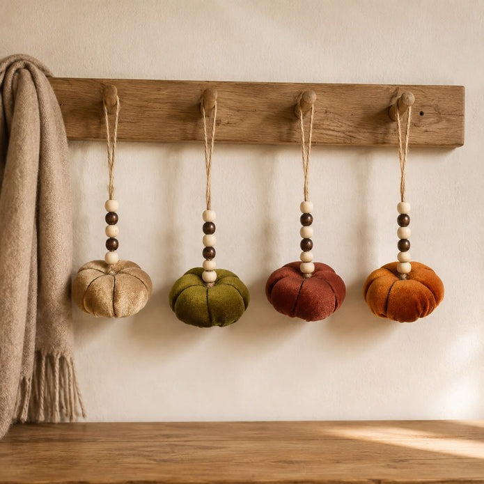 Velvet Pumpkins With Beads Hangers