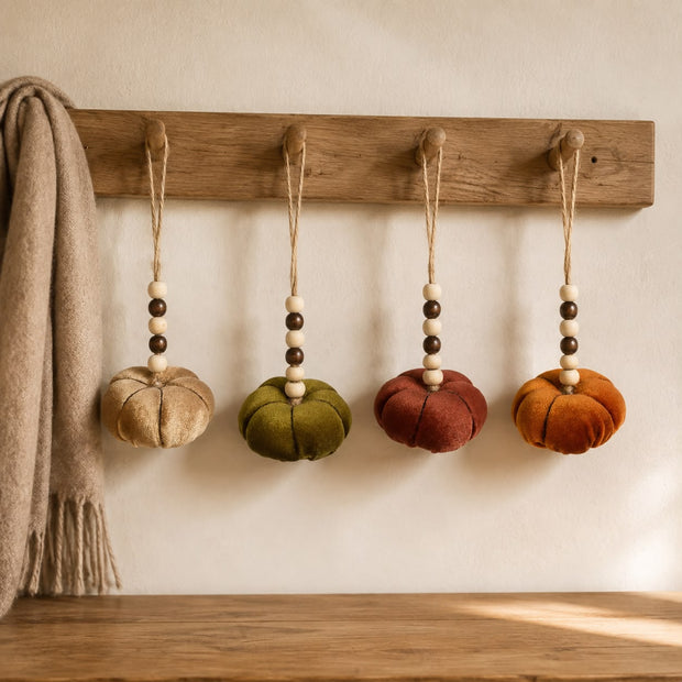 Velvet Pumpkins With Beads Hangers