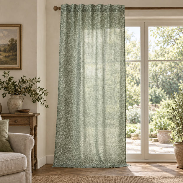 Yard Leaf Patterned Moss Green Woven Sheer Voile Curtain Panel