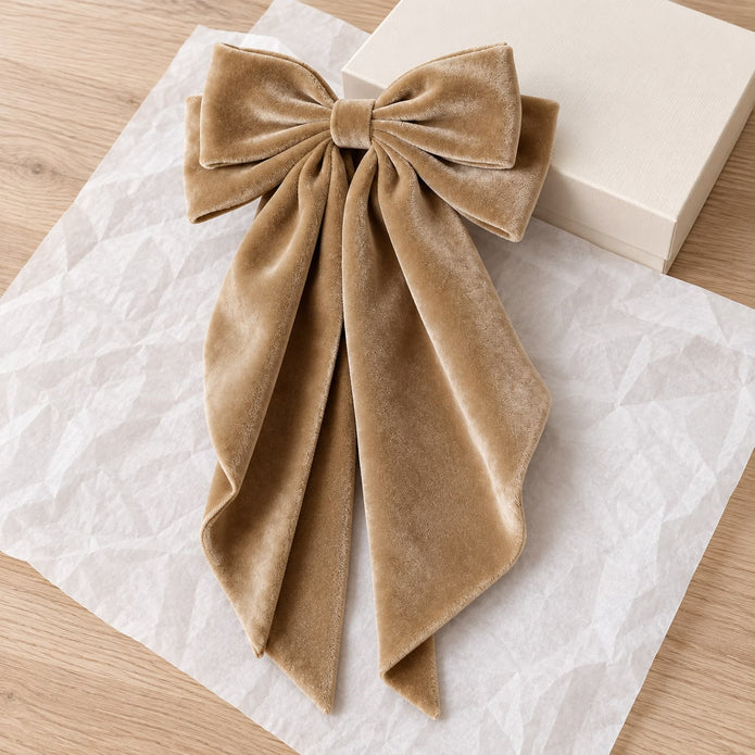 Beige Velvet Bow