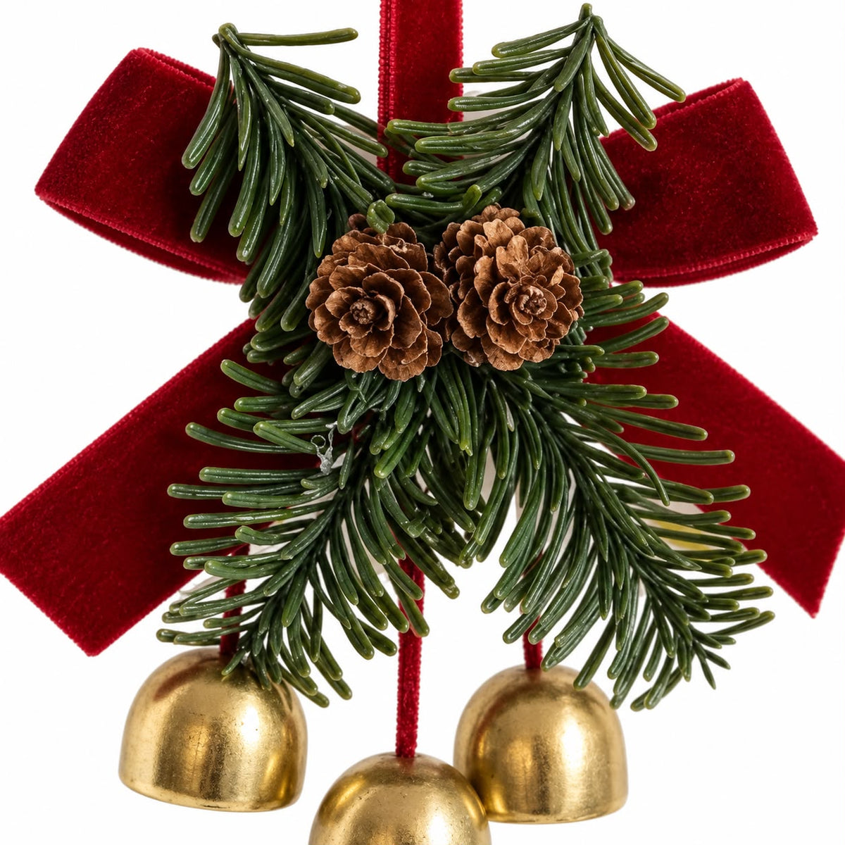 Triple Gold Bell & Burgundy Bow Hanging Ornament — product image 4
