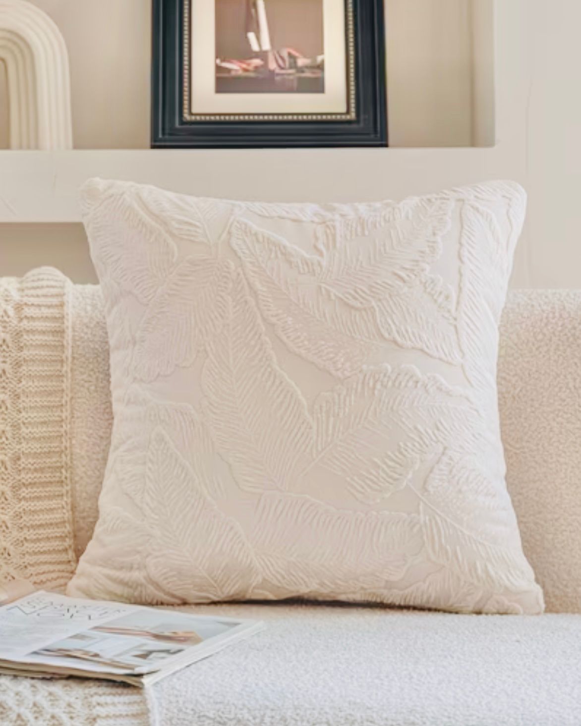 Ivory cream leaf embossed cushion cover by Starlight Express, soft furnishings with elegant textured leaf pattern.