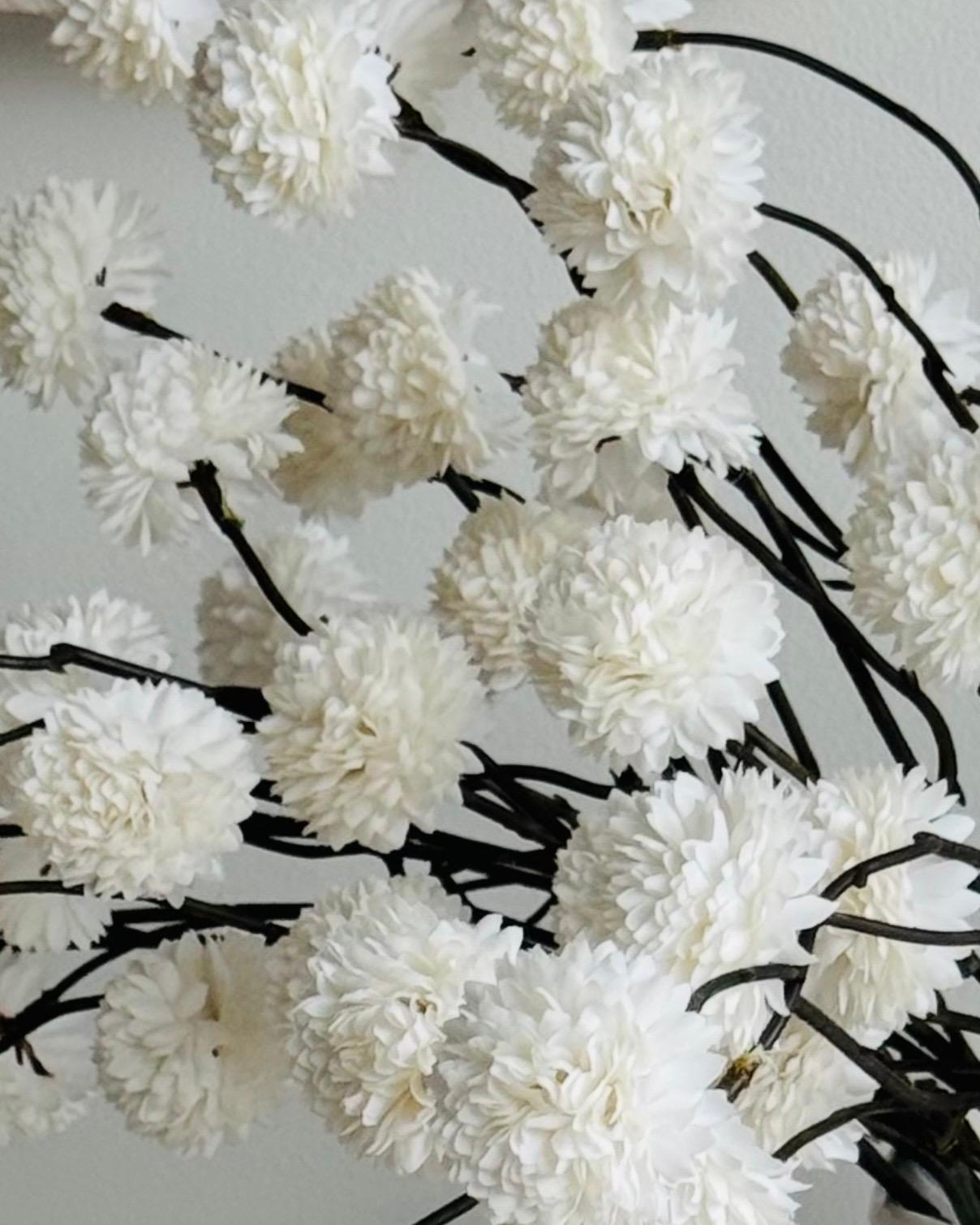 Artificial Luxury White Pom Pom Flower Stems - Set Of Five