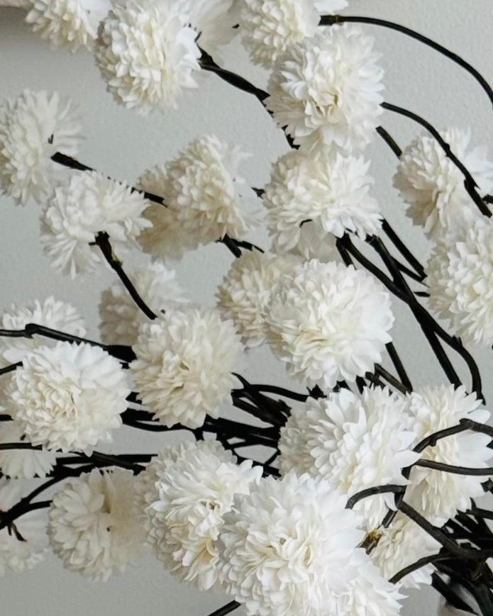 Artificial Luxury White Pom Pom Flower Stems - Set Of Five