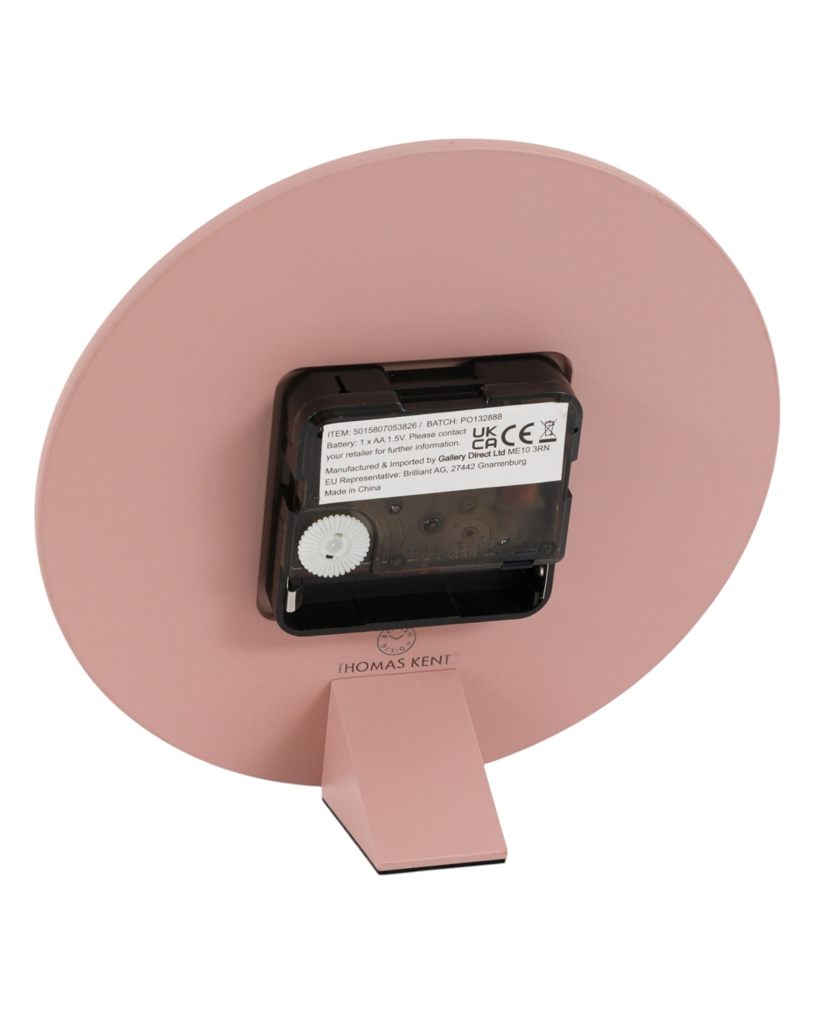 Gallery Direct Thomas Kent 6-inch blush pink Arabic mantle clock with classic design and round face, suitable for mantel displays.