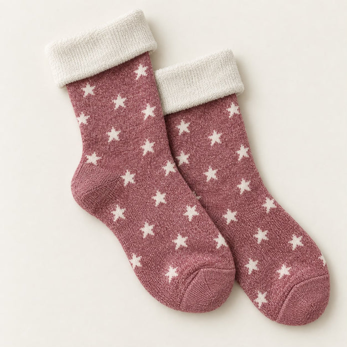 Super Cosy Fluffy Cuff Socks - Pink Star