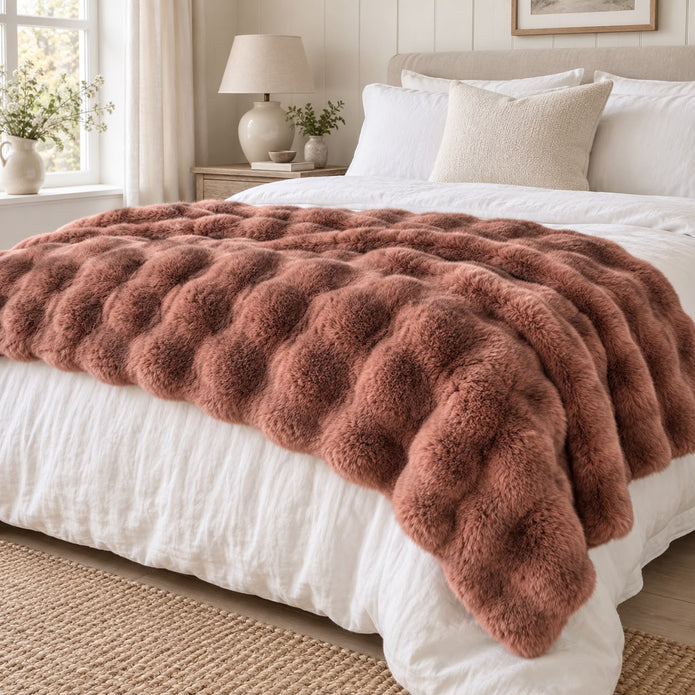 Rosewood Pink Luxury Faux Fur Blanket Throw