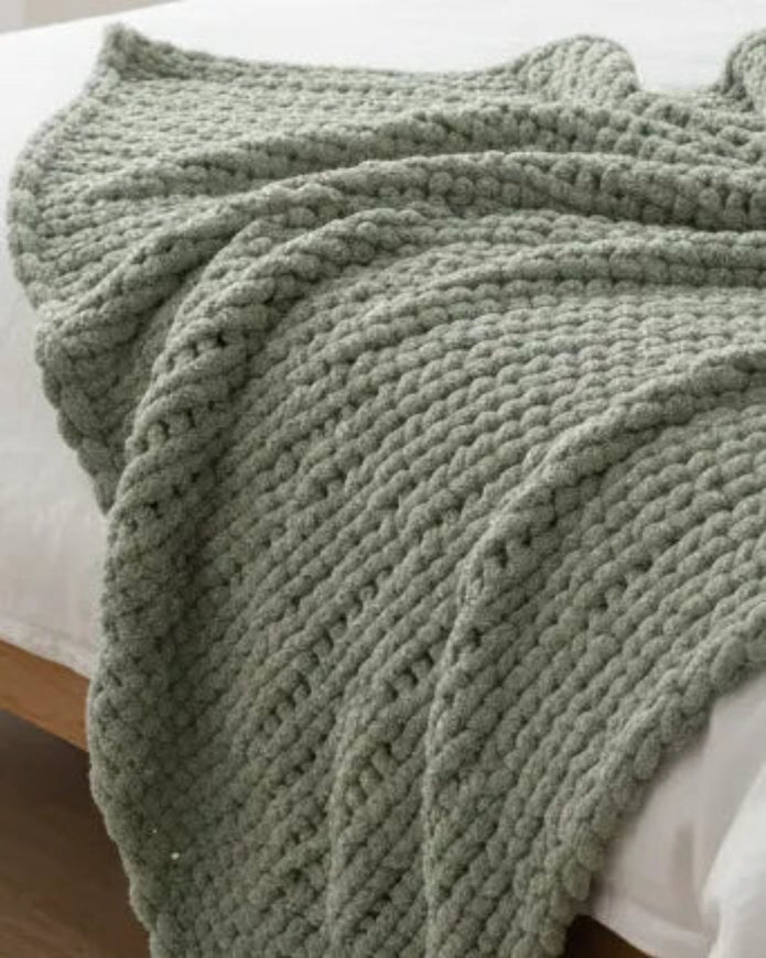Sage Green Chunky Chenille Knit Throw