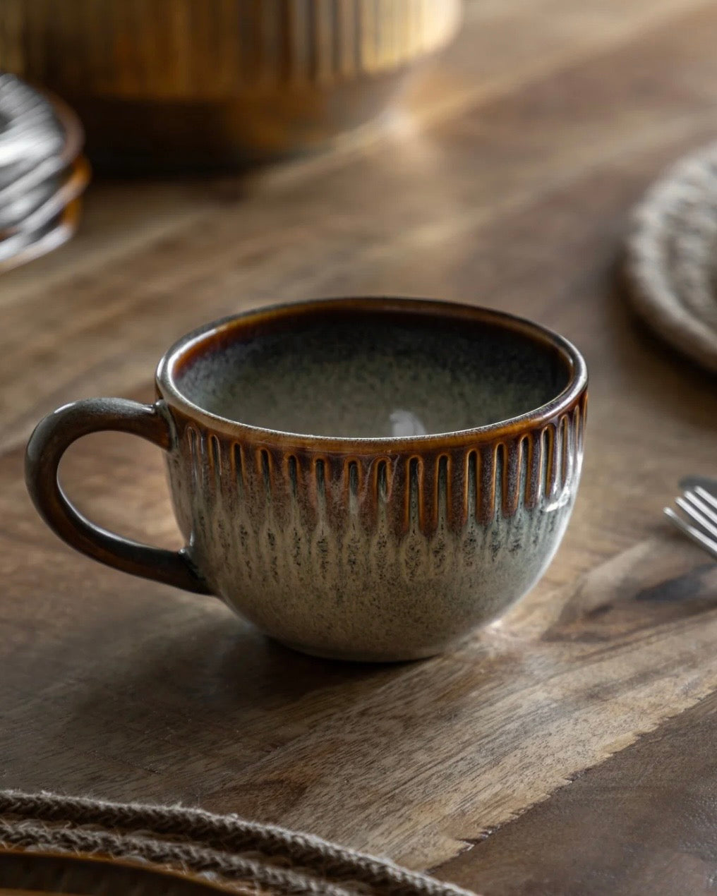 Beige Ridged Reactive Glaze Organic Mug