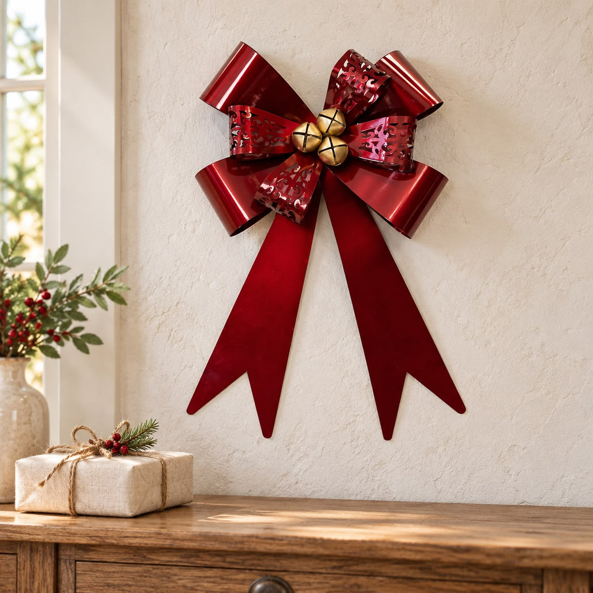 Burgundy Large Metal Bow