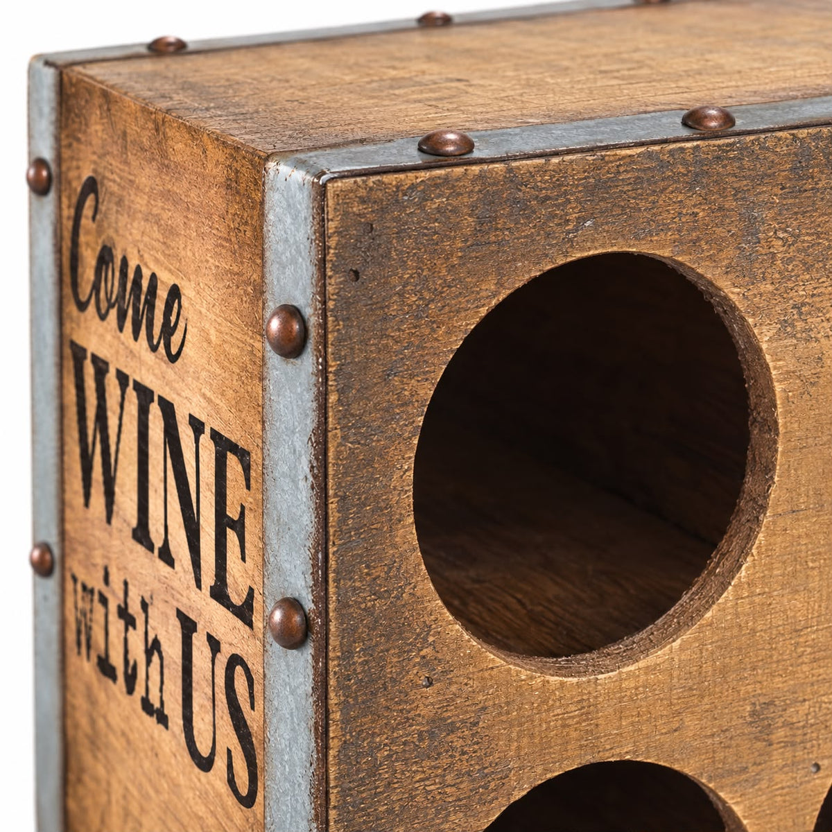 Come Wine With Us wooden gift box by Heaven Sends, featuring a rustic wooden box ideal for wine gift packaging.