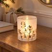 White and gold glass tealight holder for Christmas, featuring elegant design by Heaven Sends.