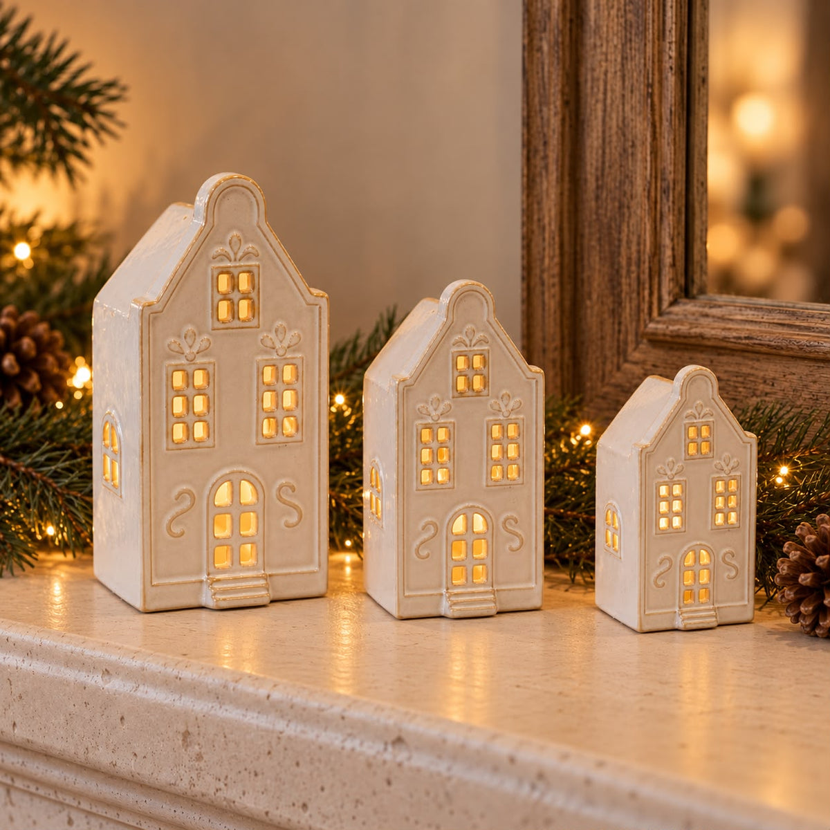 White Ceramic LED Light Up Dutch Christmas House
