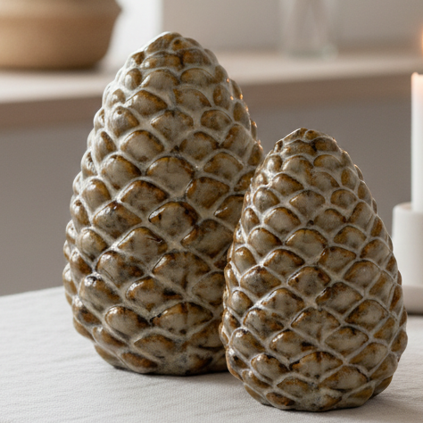 Beige Mottle Ceramic Pinecone Decoration