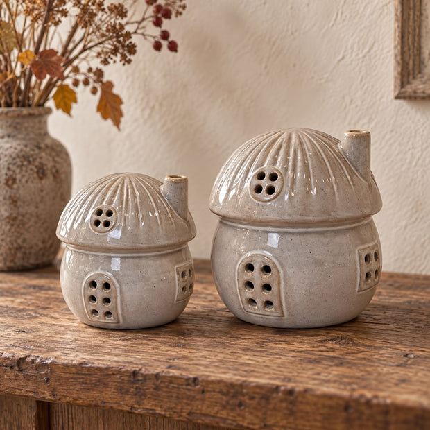 Glazed Ceramic Light Up LED Mushroom House