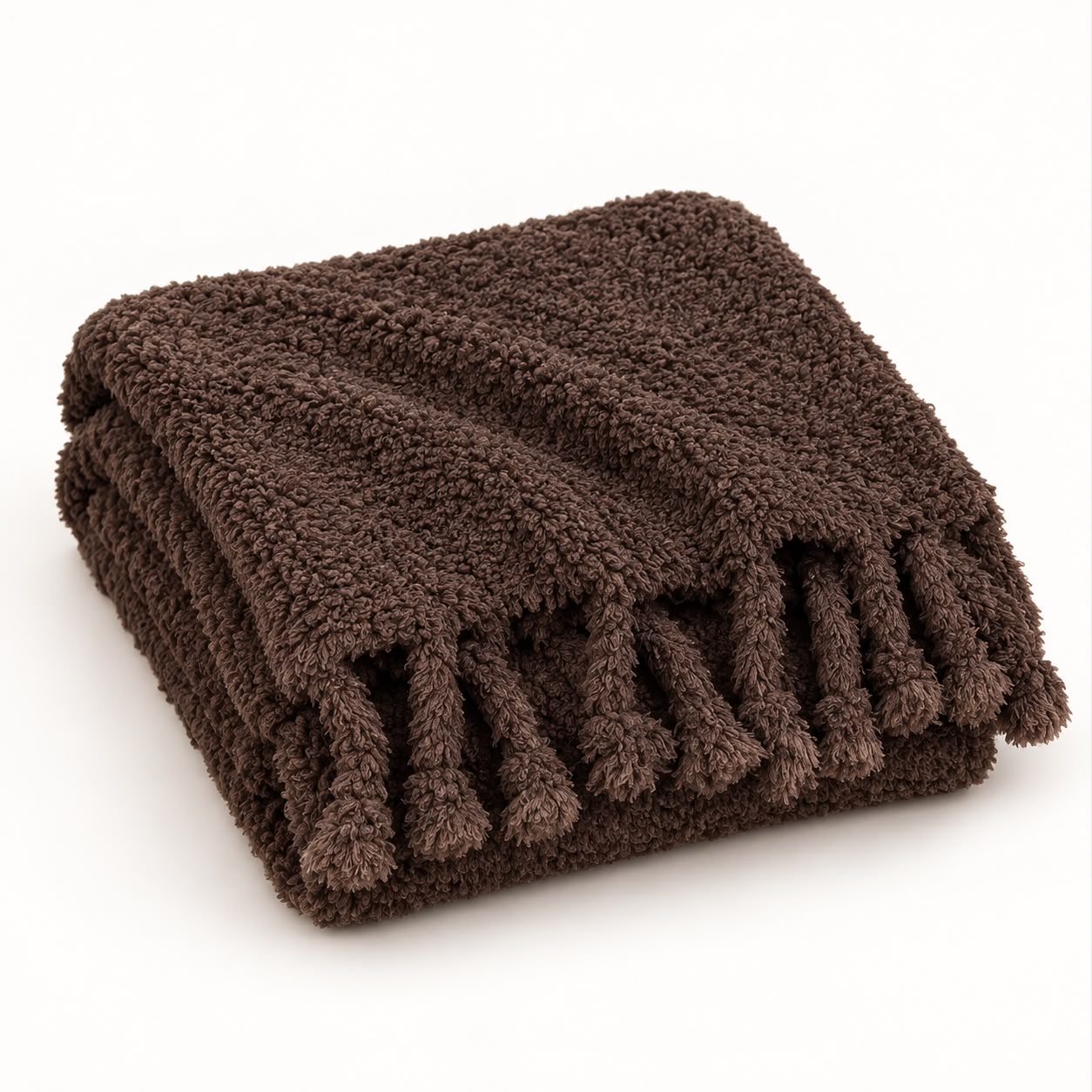 Chocolate Brown Sherpa Tasselled Blanket Throw