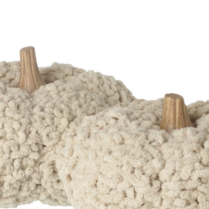 Cream Looped Pumpkin With Wooden Stem