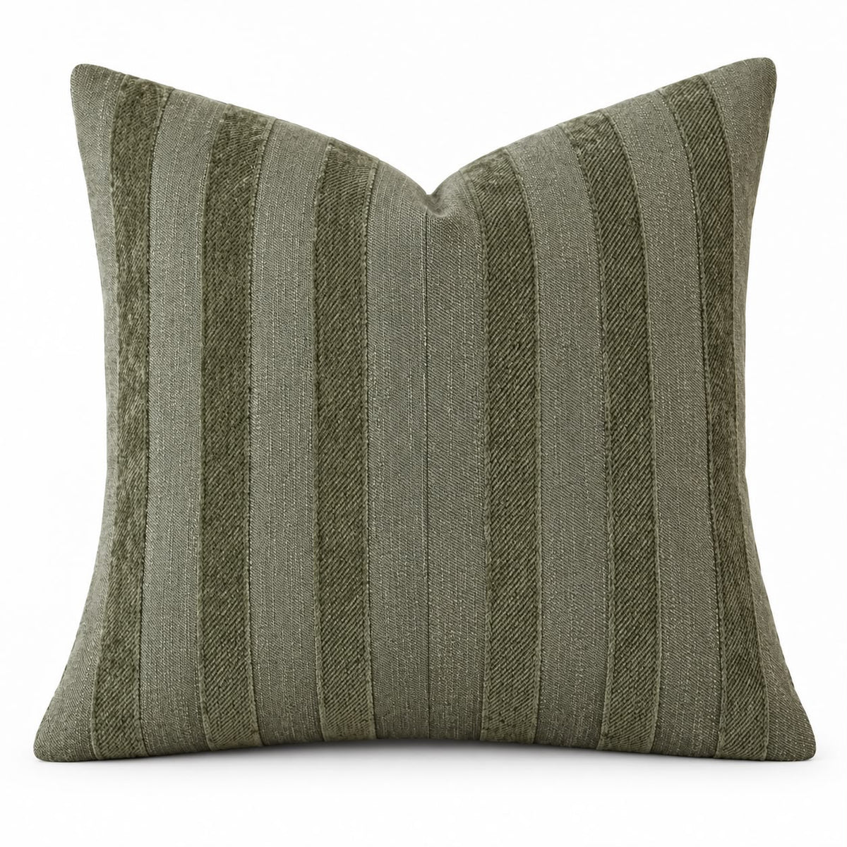 Olive Green Textured Stripe Velveteen Cushion Cover