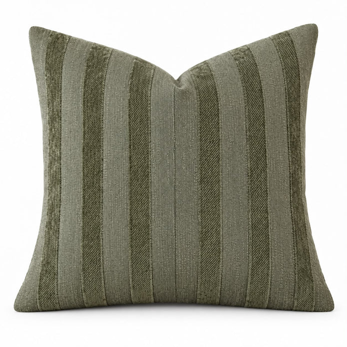 Olive Green Textured Stripe Velveteen Cushion Cover