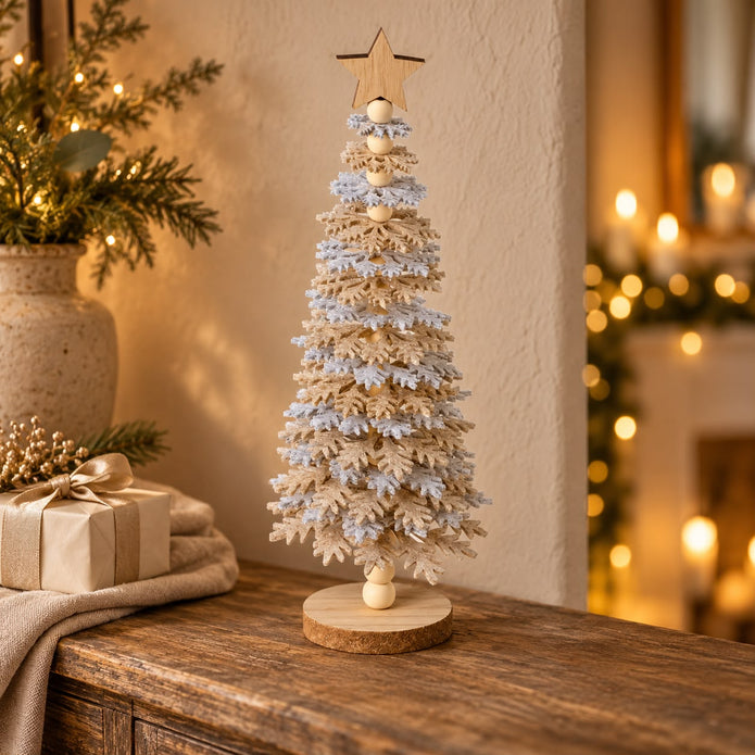 Beige And Grey Felt Snowflake Tree