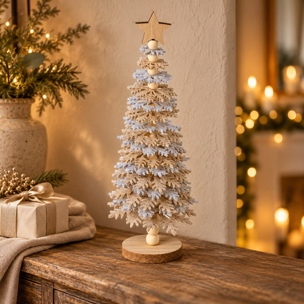 Beige And Grey Felt Snowflake Tree