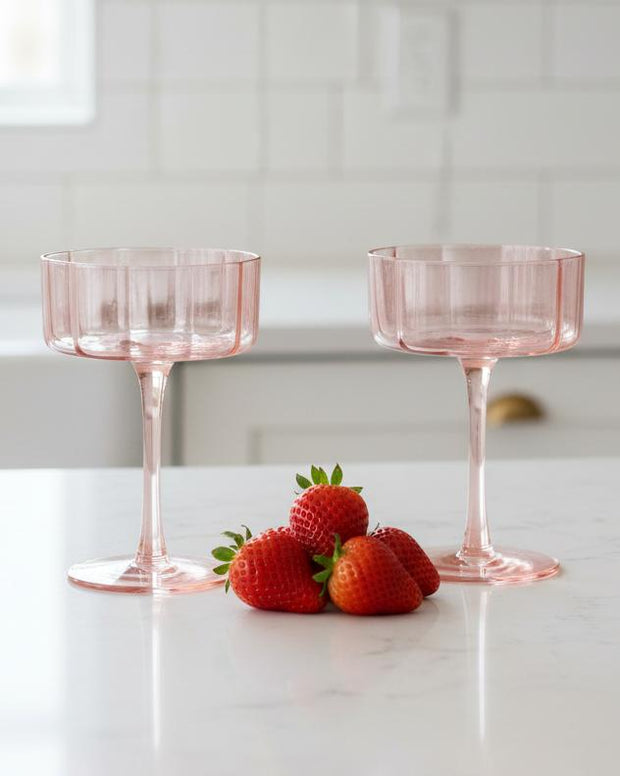 Blush Pink Scalloped Cocktail Glasses - Set Of Two