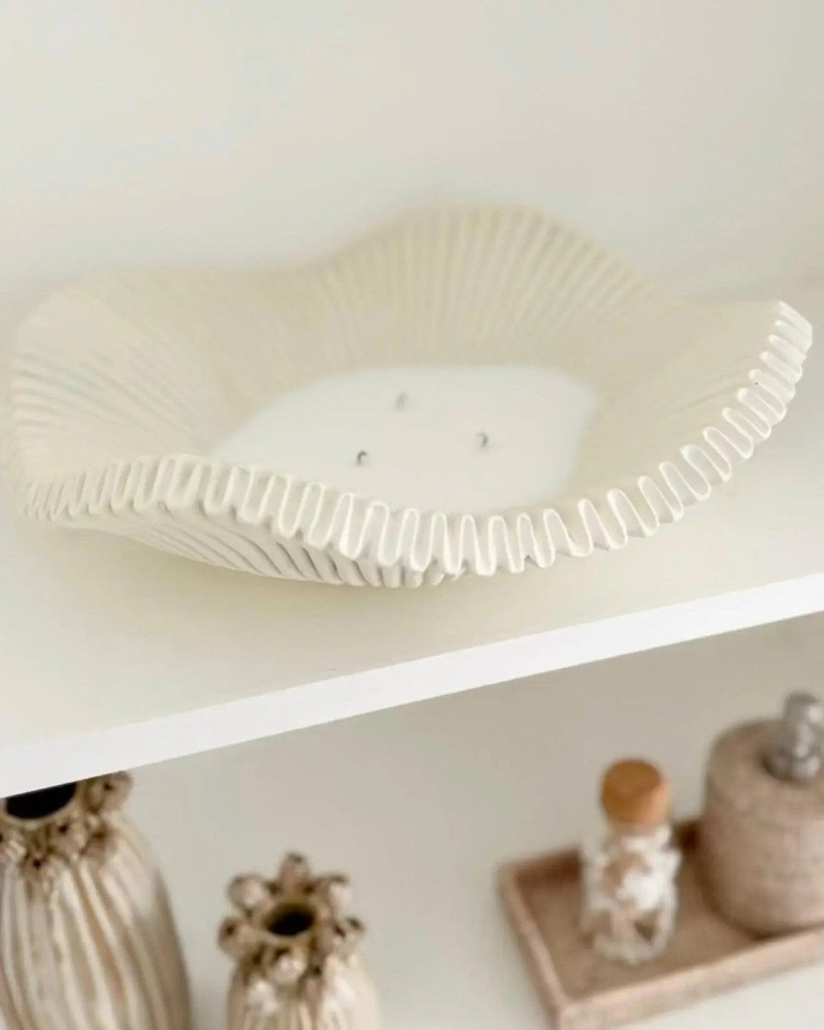 Barbuda Large Scalloped Wavy Decorative Bowl – Neutral Resin Tray - PRE ORDER LATE SEPT DELIVERY - Home DecorHome Decor - Lulu Loves Home