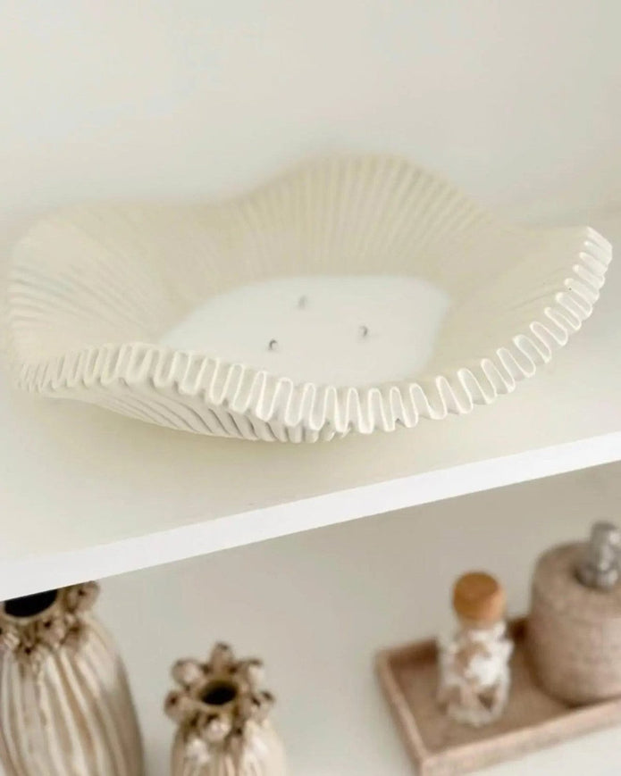 Barbuda Large Scalloped Wavy Decorative Bowl – Neutral Resin Tray - PRE ORDER LATE SEPT DELIVERY - Home DecorHome Decor - Lulu Loves Home