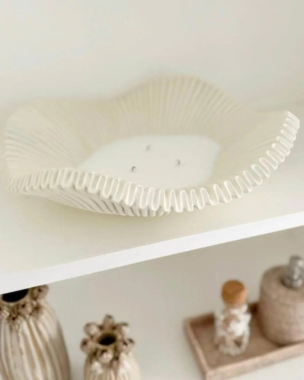 Barbuda Large Scalloped Wavy Decorative Bowl – Neutral Resin Tray - PRE ORDER LATE SEPT DELIVERY - Home DecorHome Decor - Lulu Loves Home