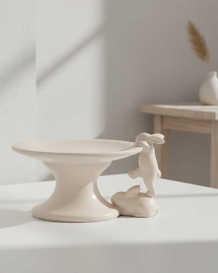 Beige Ceramic Bunny Serving Platter