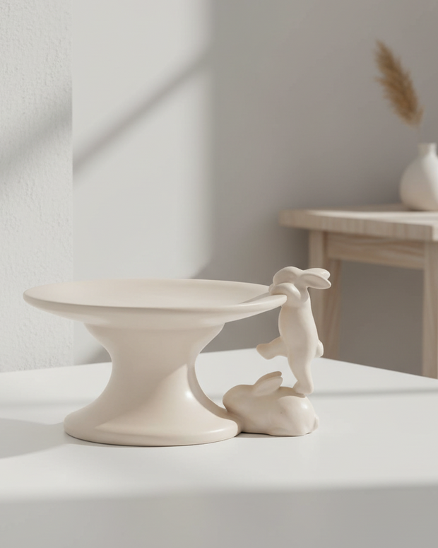 Beige Ceramic Bunny Serving Platter