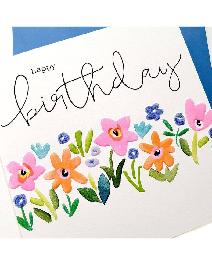 Birthday Card - Pretty Flowers and Leaves