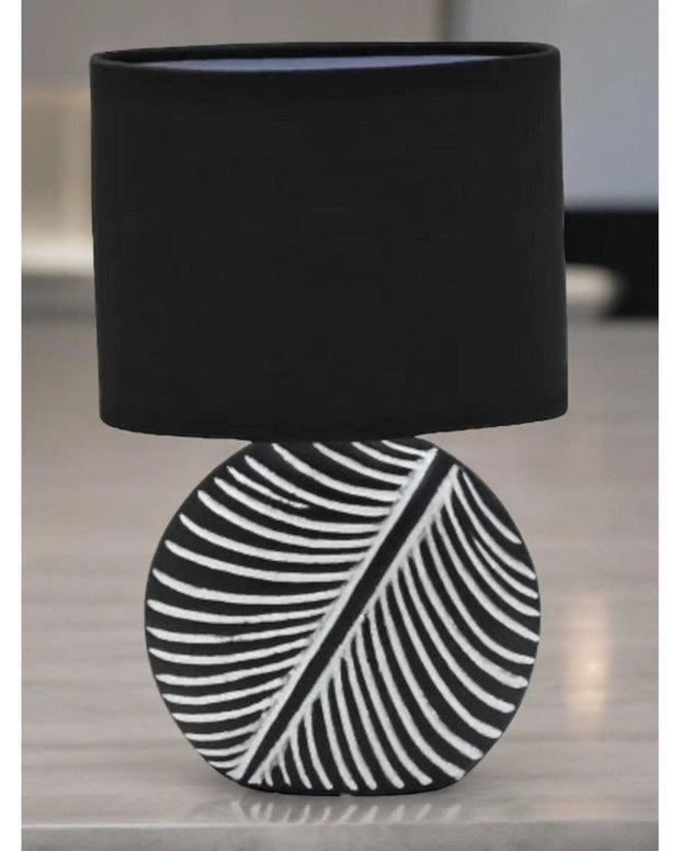 Black Stone Leaf Handled Table Lamp with Black Linen Shade - LightingLighting - Lulu Loves Home