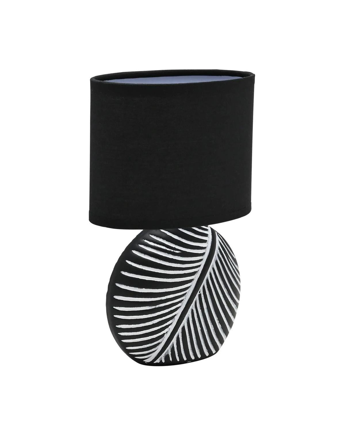 Black Stone Leaf Handled Table Lamp with Black Linen Shade - LightingLighting - Lulu Loves Home