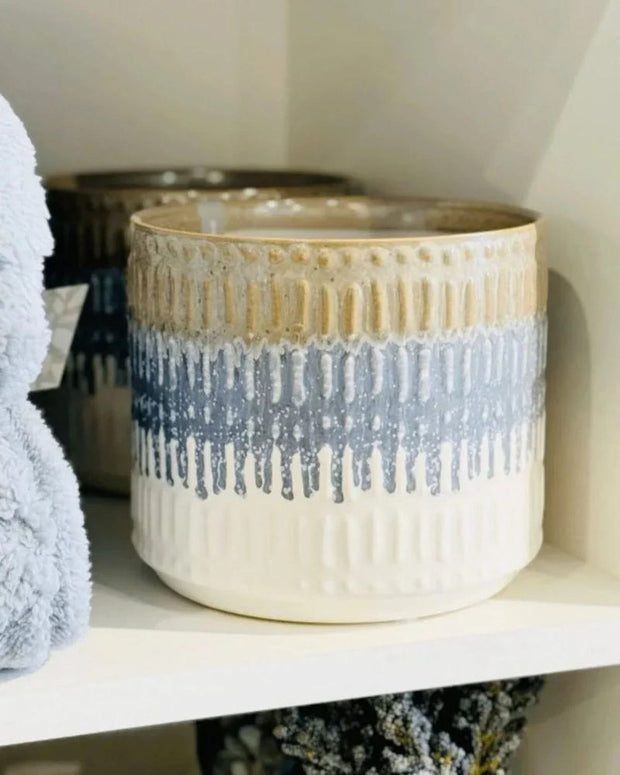 Blue And Beige Reactive Glaze Plant Pot