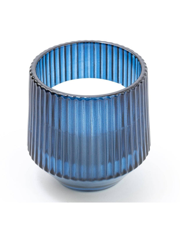 Blue Small Ridged Glass Candle Midnight Pomegranate Scent 8cm - CandlesCandles - Lulu Loves Home