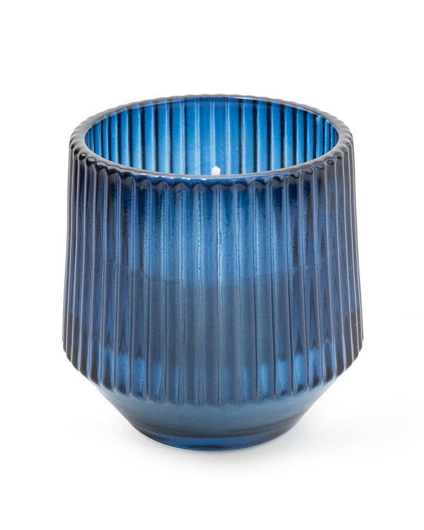 Blue Small Ridged Glass Candle Midnight Pomegranate Scent 8cm - CandlesCandles - Lulu Loves Home