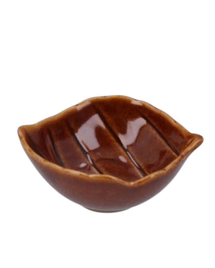 Brown Stoneware Mini Leaf Dish