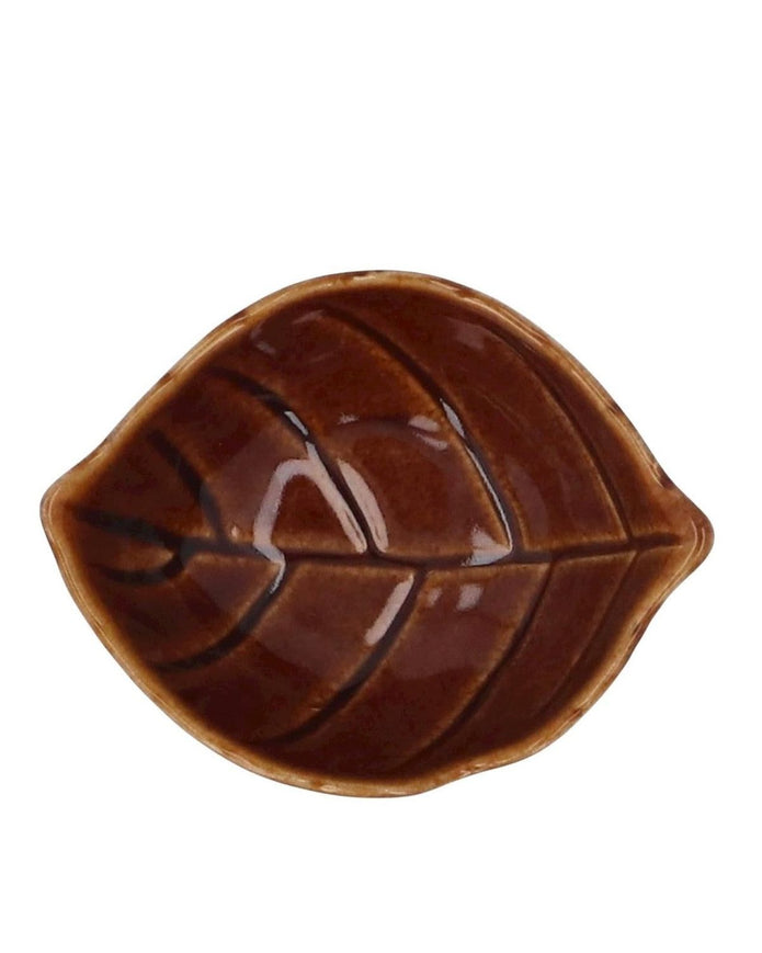 Brown Stoneware Mini Leaf Dish