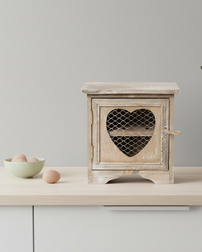 Rustic Wood Heart Egg Cabinet