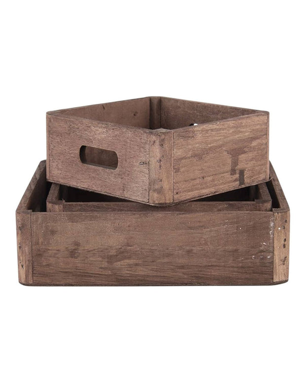 Brown Wood Square Serving Tray - Set of 3