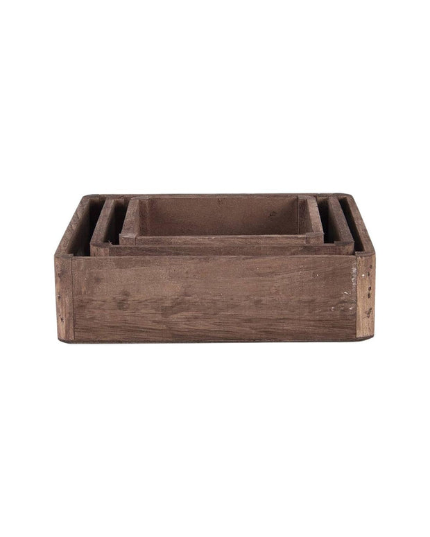 Brown Wood Square Serving Tray - Set of 3