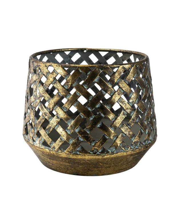 Brushed Gold Criss Cross Tealight Holder