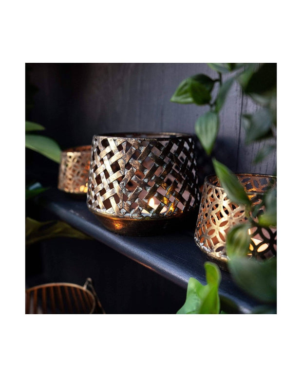 Brushed Gold Criss Cross Tealight Holder