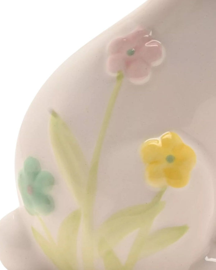 Bunny Figurine With Floral Decor | Ceramic Easter Ornament